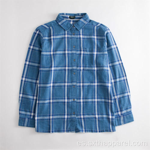 Camisa de manga larga a cuadros azul y blanca para hombre